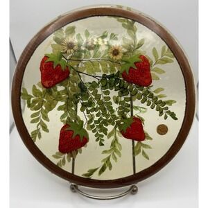 Gamut Designs Trivet Acrylic Resin Lucite 3D Strawberries Ferns Daisy 8" Vintage